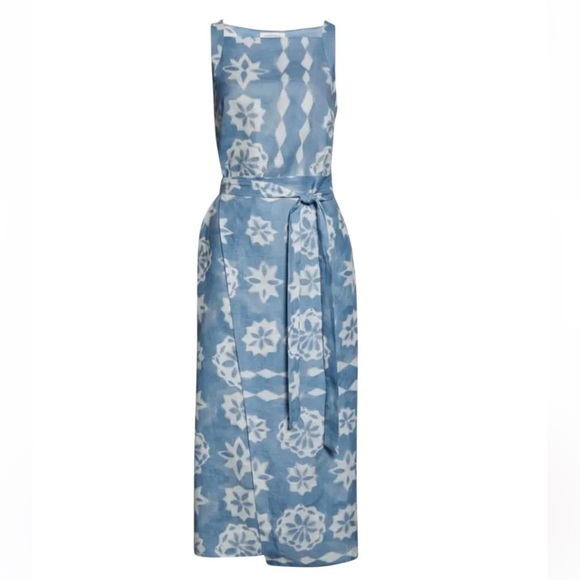 Rebecca Taylor Linen Paper Fleur Whisper Midi Dress Blue Size XS - Picture 6 of 14